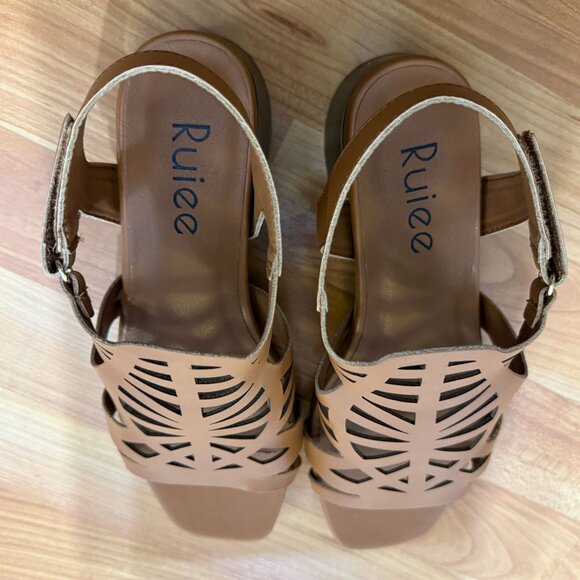 NEW Womens Size 9 Ruiee Deep Tan Cutout Sandals Block Heel Perfect - Picture 10 of 12